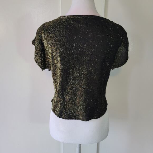 Rio Blouse Size S Vintage Rainbow Sequin Structured Short Sleeve Top Gold Back - Picture 3 of 8